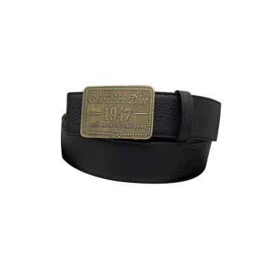 Dior Men' s Montaigne Avenue Square Buckle Belt In Black/White Grained Calfskin With Silver/Gold Hardware 40mm