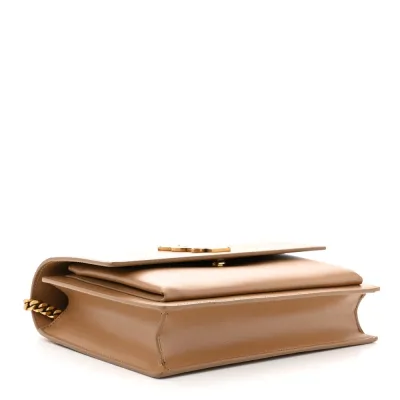 Saint Laurent Medium Sunset Satchel Natural Tan Smooth Monogram Calfskin Leather Gold Hardware