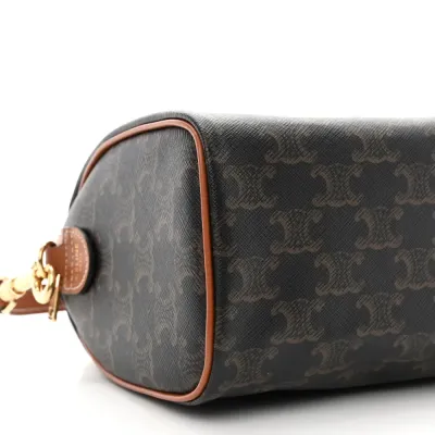 Celine Small Boston Bag Tan Triomphe Canvas & Calfskin Leather