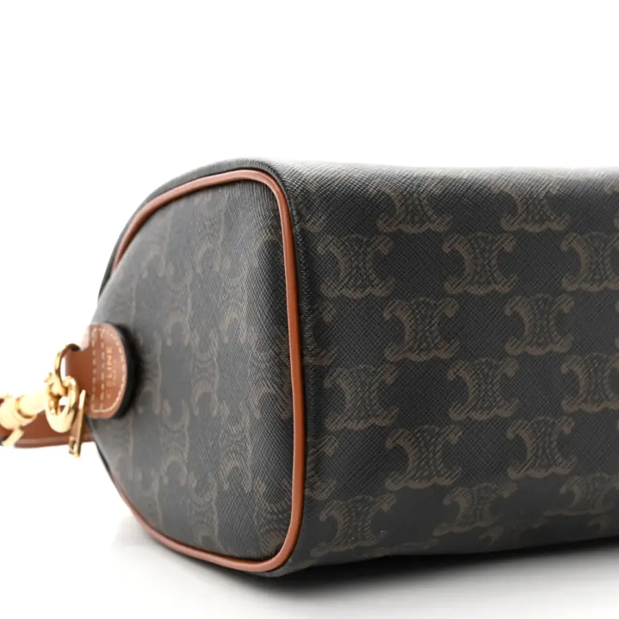 Celine Small Boston Bag Tan Triomphe Canvas & Calfskin Leather