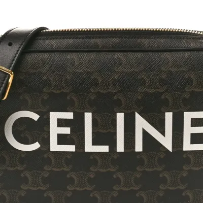 Celine Medium Messenger Bag Black Triomphe Canvas Gold Hardware