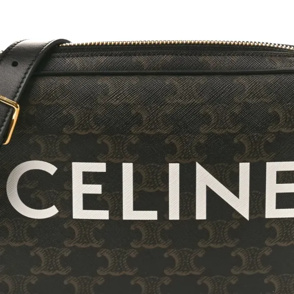 Celine Medium Messenger Bag Black Triomphe Canvas Gold Hardware - Image 8