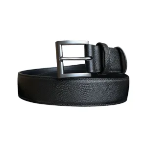 Prada Women' s Square Buckle Belt In Black Calfskin With Gold/Silver/Gun Black Hardware 35mm