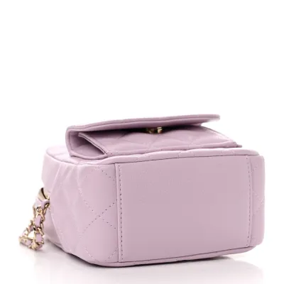 Chanel Classic Backpack Mini Light Purple Quilted Caviar Leather Gold Hardware