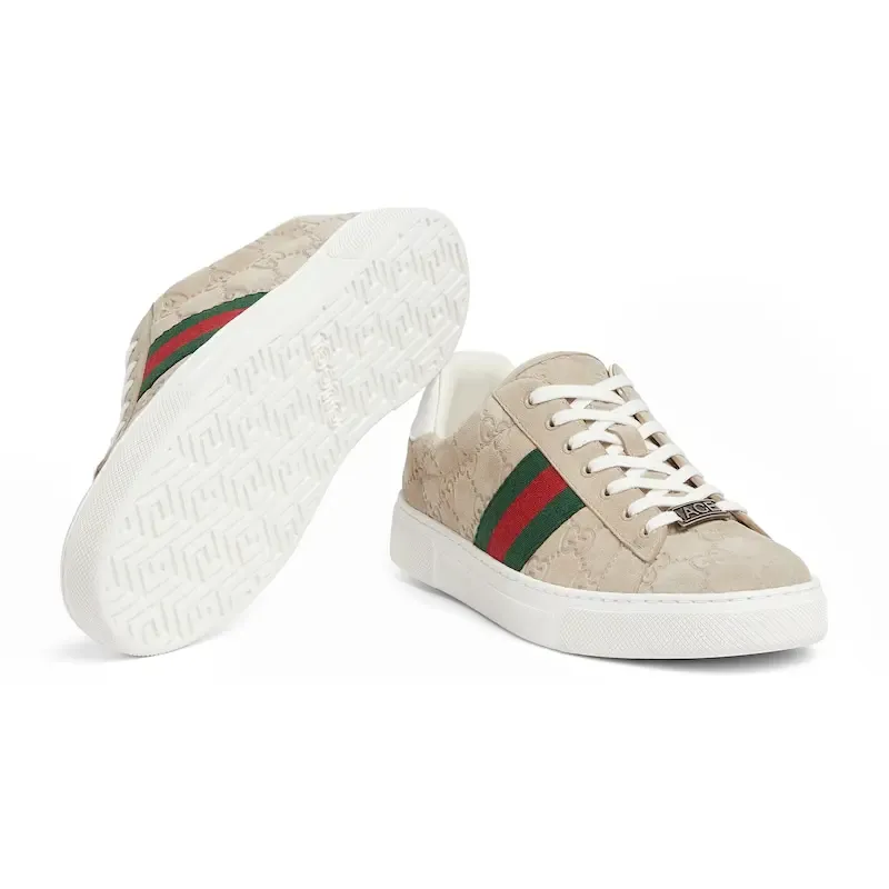 Gucci Ace series grey sneakers woven fabric women's sports shoes