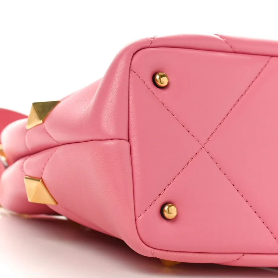 Valentino Garavani Small Roman Stud The Handle Bag Flamingo Pink Nappa Leather Gold Hardware