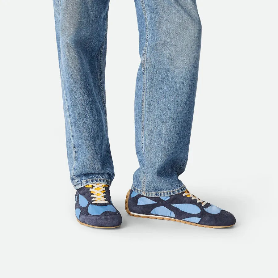 Bottega Veneta Orbit Flash Sneakers In Blue/Ice/Yellow Suede And Nylon Lace-Up Sneaker With Leather Trims