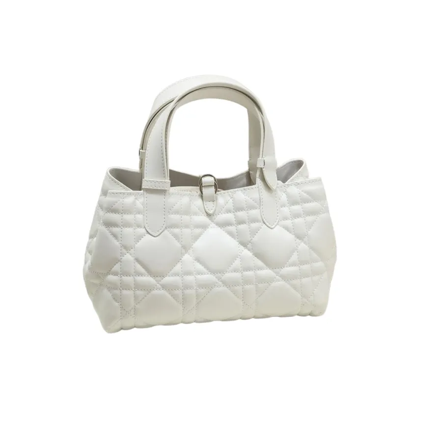 Dior Small Dior Toujours Bag In White Macrocannage Calfskin With Light Gold Hardware