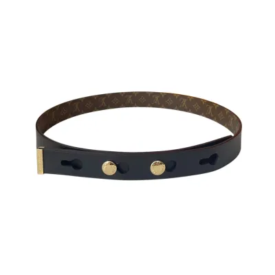 Louis Vuitton Women's Studs Reversible Belt In Black Calfskin And Monogram Canvas With Gold/Silver Hardware 29mm