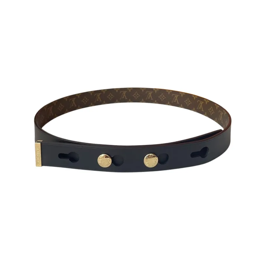 Louis Vuitton Women's Studs Reversible Belt In Black Calfskin And Monogram Canvas With Gold/Silver Hardware 29mm