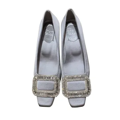Roger Vivier Belle Vivier Pumps High Heels In Silver/White/Red/Beige Satin With Crystal Buckle (Heel Height 4.5cm)