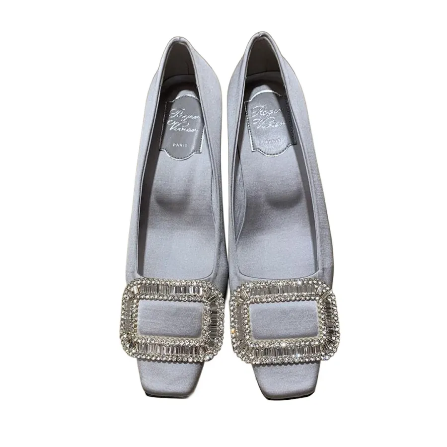 Roger Vivier Belle Vivier Pumps High Heels In Silver/White/Red/Beige Satin With Crystal Buckle (Heel Height 4.5cm)