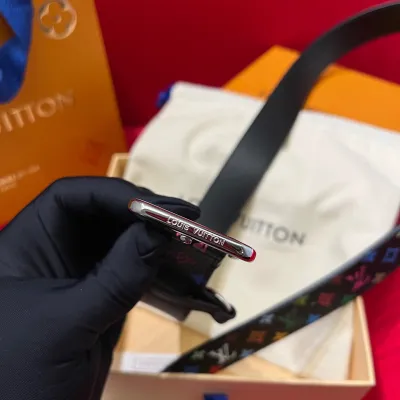 Louis Vuitton Women's LV x TM D-Ring Belt In Black/White Monogram Canvas With Silver/Gold Hardware 30mm