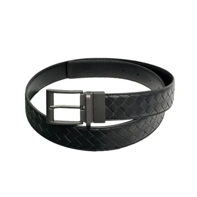 Bottega Veneta Men's Watch Buckle Intrecciato Belt In Black/Grey/Blue/Coffee Calfskin With Silver/Gun Black Hardware 35mm
