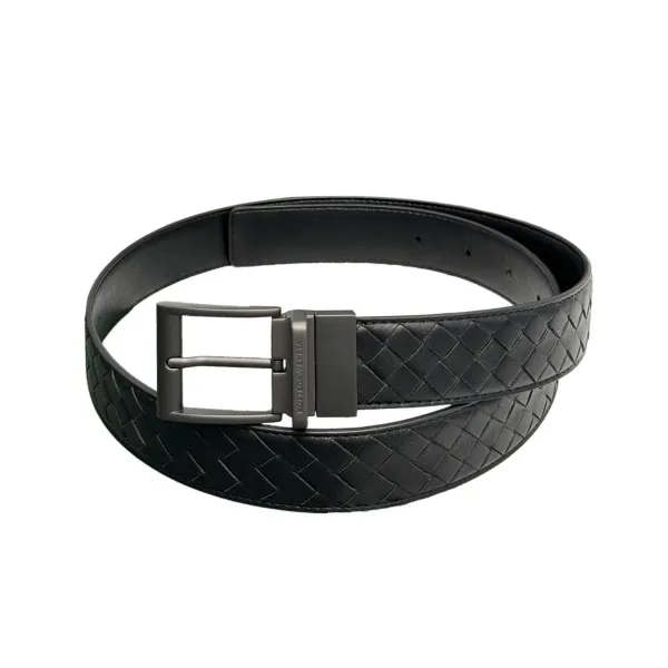 Bottega Veneta Men's Watch Buckle Intrecciato Belt In Black/Grey/Blue/Coffee Calfskin With Silver/Gun Black Hardware 35mm - Image 8