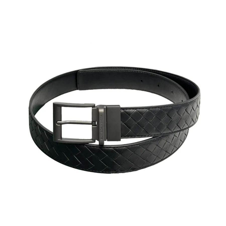 Bottega Veneta Men's Watch Buckle Intrecciato Belt In Black/Grey/Blue/Coffee Calfskin With Silver/Gun Black Hardware 35mm