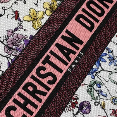 Dior Medium Book Tote White Multicolor Florilegio Embroidery