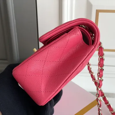 Chanel CF Rose red / Apricot color / Yellow / Blue  Quilted Caviar Leather Crossbody Bags