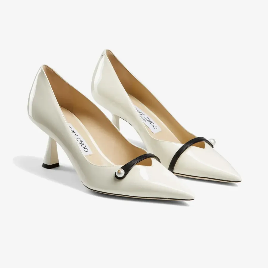 JIMMY CHOO Pearl-embellished patent leather pointed heels