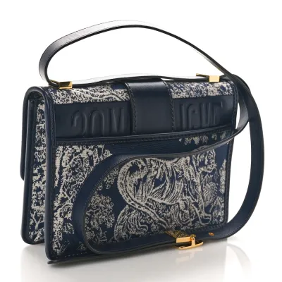 Dior Medium Montaigne 30 Toile De Jouy Flap Bag Blue Reverse Canvas Gold Hardware