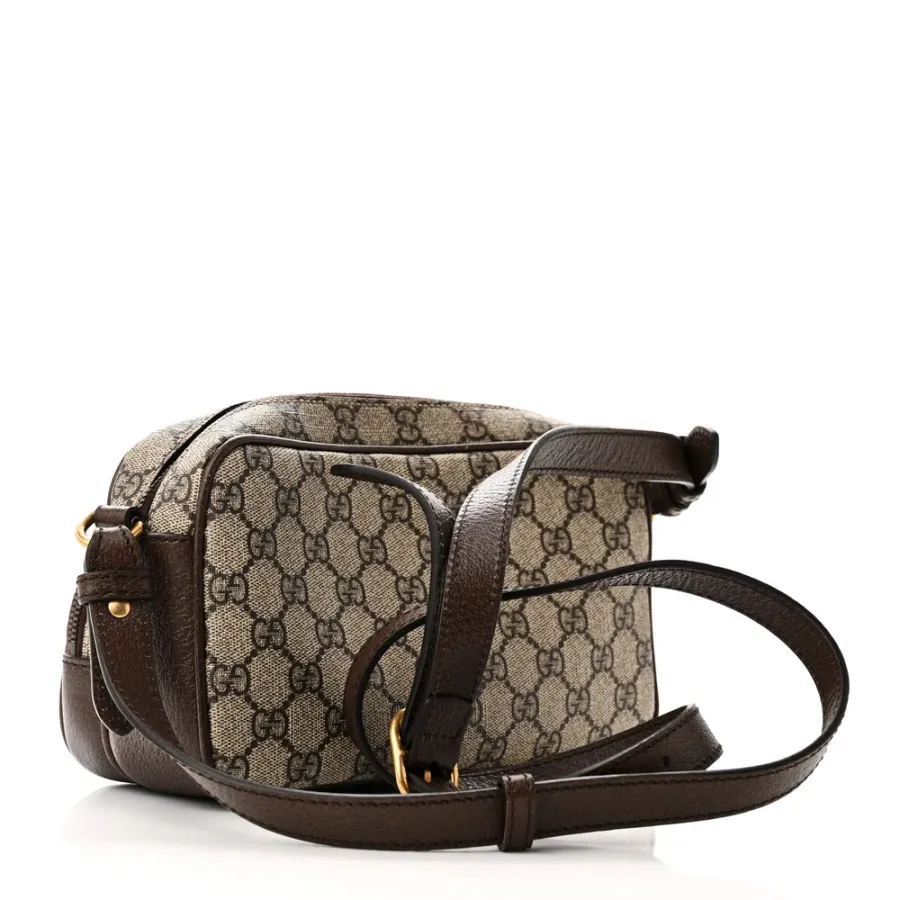 Gucci Small Web Ophidia Messenger Bag Beige / Ebony / New Acero GG Supreme Monogram Canvas & Calfskin Leather Gold Hardware
