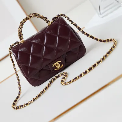 Chanel Gold handle handbag wine red/black/White/milk tea color/avocado green crossbody bag