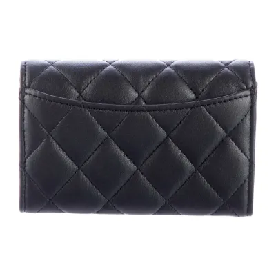 Chanel Small Card Holder Flap Trifold Wallet Black Quilted Leather