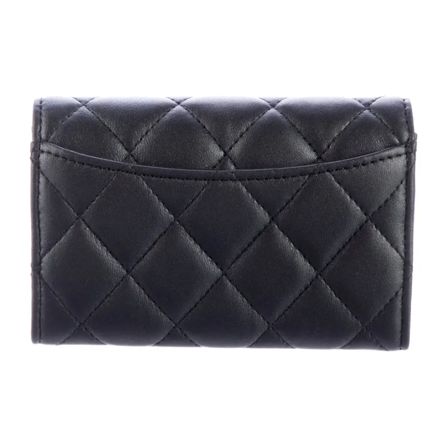 Chanel Small Card Holder Flap Trifold Wallet Black Quilted Leather