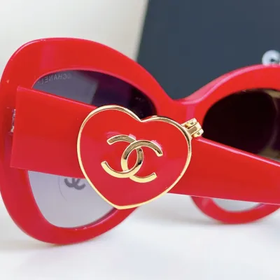 CHANEL glasses red gold color size 55-19-140