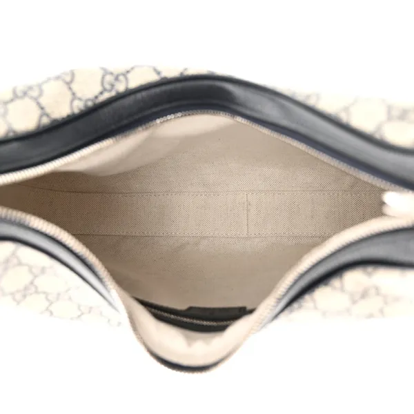 Gucci Large Web Attache Shoulder Bag Beige/Blue GG Supreme Monogram Canvas & Textured Calfskin Leather Silver Hardware - Image 7