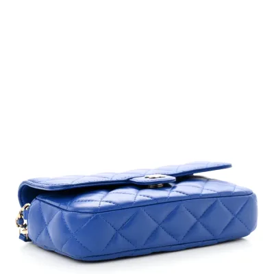 Designer Phone Holder – Blue Quilted Lambskin