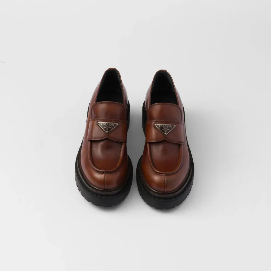 PRADA Cognac leather loafers
