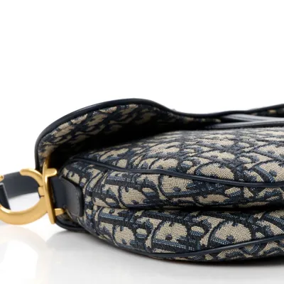 Dior Medium Saddle Bag Blue Oblique Canvas Brass Hardware