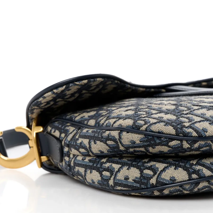 Dior Medium Saddle Bag Blue Oblique Canvas Brass Hardware