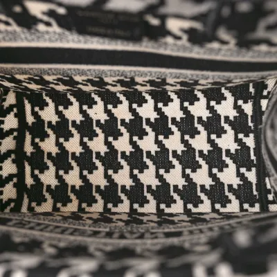 Dior Small Book Tote Black/White Houndstooth Embroidered Canvas