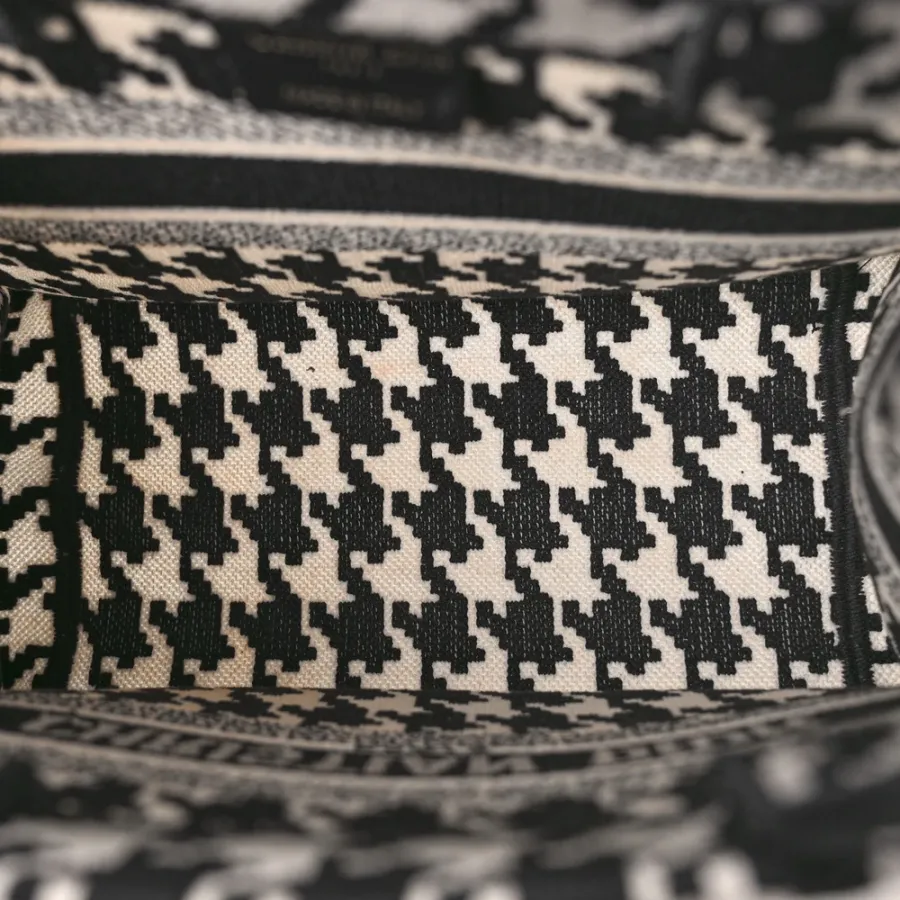 Dior Small Book Tote Black/White Houndstooth Embroidered Canvas