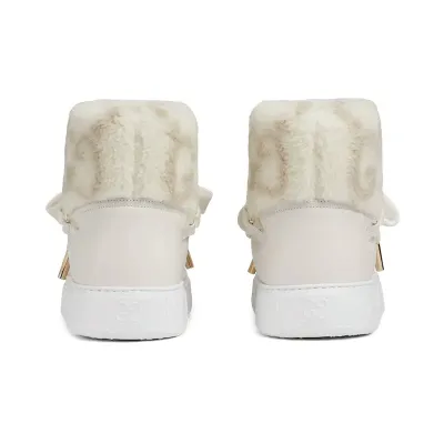 Gucci white platform woolen rolled edge women's ankle boots