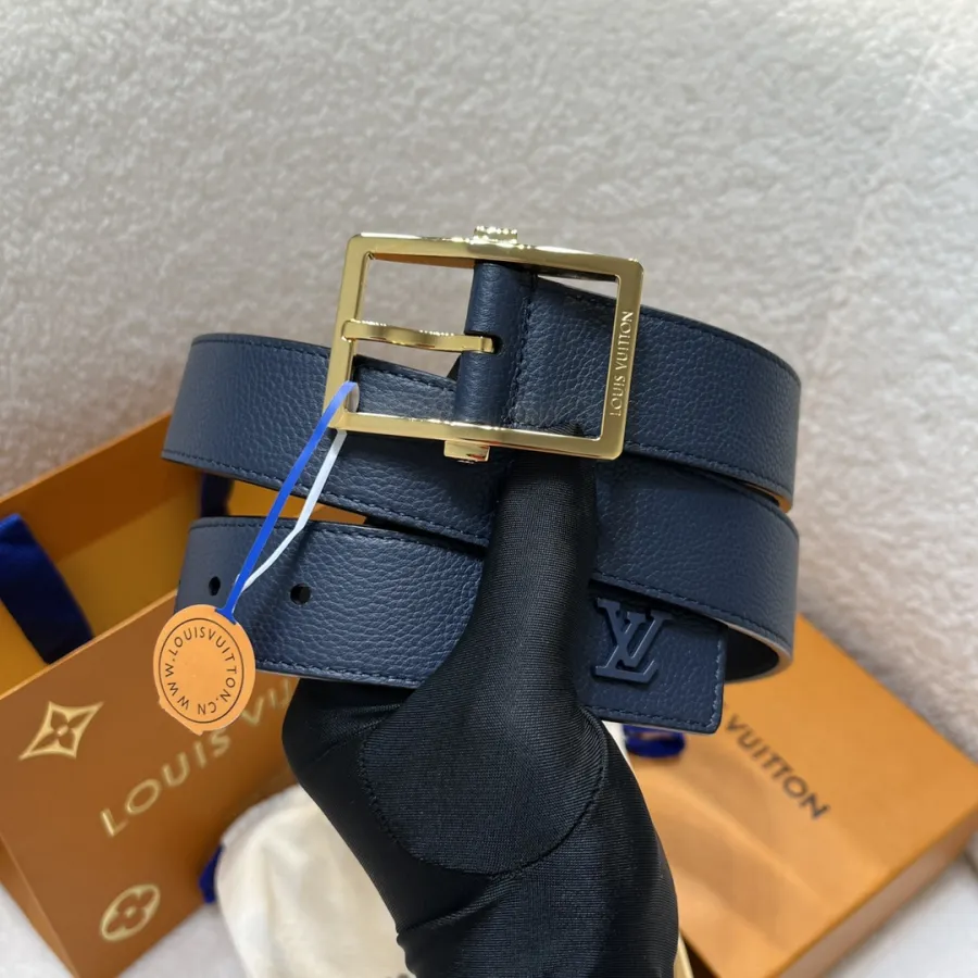 Louis Vuitton Men's Aerogram Belt In Blue Calfskin With Blue/Black/Silver Hardware 35mm