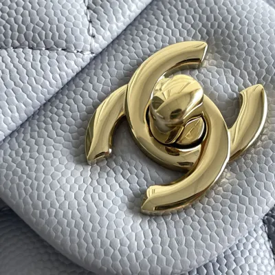 Chanel CF Purple / Green Quilted Caviar Leather Crossbody Bags