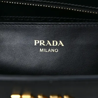 Prada Small Zippered Tote Bag Black Saffiano Soft Calfskin Leather Gold Hardware