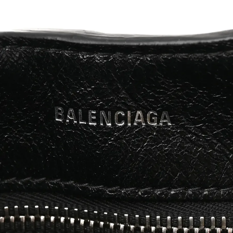 Balenciaga Medium Le Cagole Carry All Bag Black Agneau Arena Leather Silver Hardware