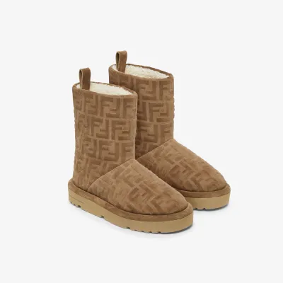 FENDI Brown FF antelope short heel boots