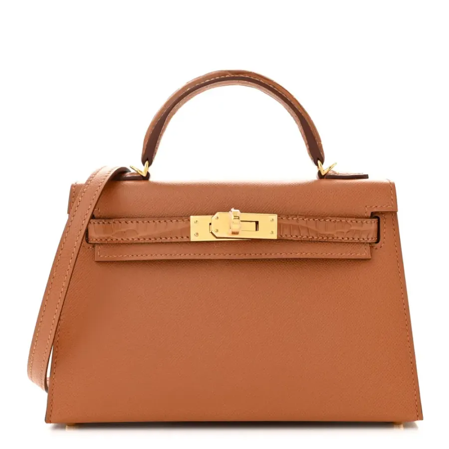 Hermès Mini Kelly Sellier Touch 20 Brown Madame Calfskin & Matte Alligator Leather Gold Hardware