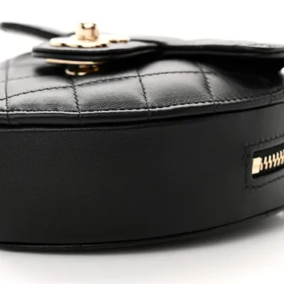 Chanel CC In Love Heart Clutch With Chain Small Black Quilted Lambskin Leather Light Gold Hardware