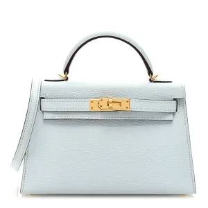 Hermès Mini Kelly Sellier 20 Bleu Brume Chèvre Mysore Leather Permabrass Hardware