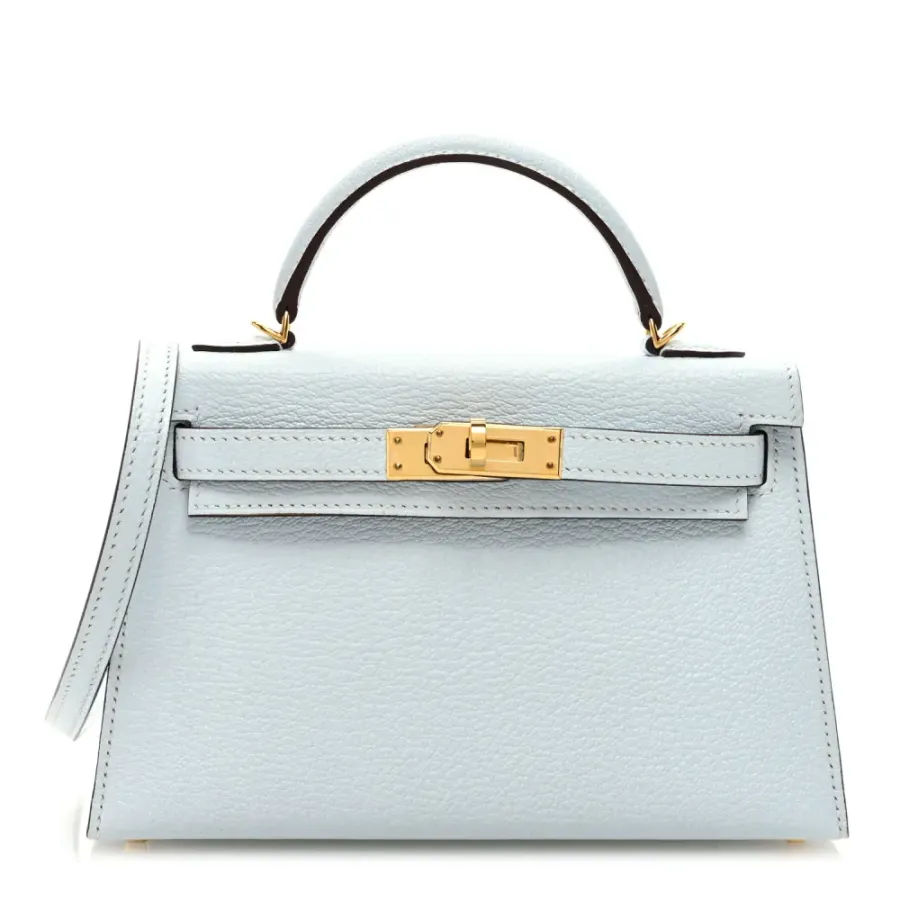 Hermès Mini Kelly Sellier 20 Bleu Brume Chèvre Mysore Leather Permabrass Hardware