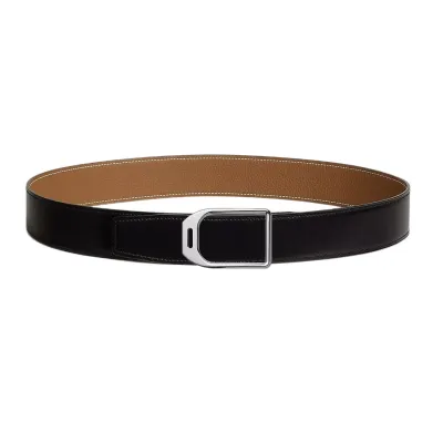 Hermès Men' s Jockey Buckle Reversible Belt In Brown/Black/Etoupe/Coffee/Blue Grained And Smooth Calfskin With Silver Hardware 38mm