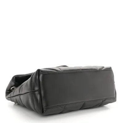 Saint Laurent Small Loulou Chain Satchel Black Quilted Puffer Monogram Lambskin Leather Silver Hardware