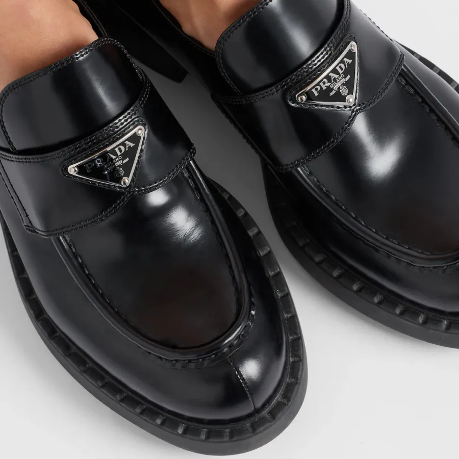 PRADA Black Chocolate shiny leather loafers