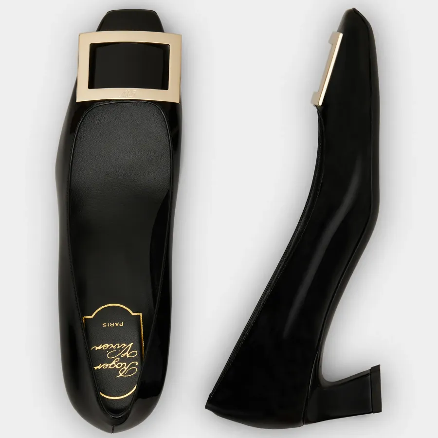 Roger Vivier Trompette Pumps High Heels In Black Patent Leather With Metal Buckle (Heel Height 4.5cm)